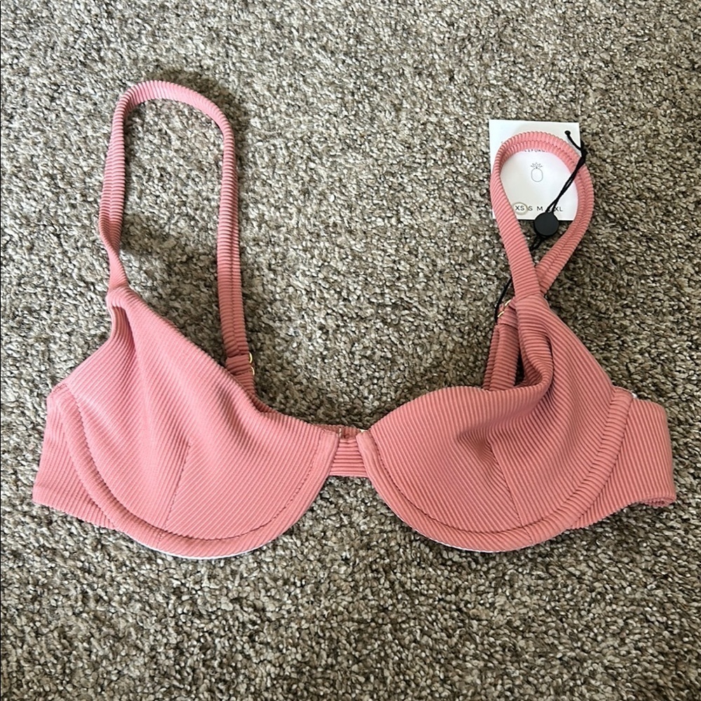 NWT SKATIE Pink Ribbed Swim Top